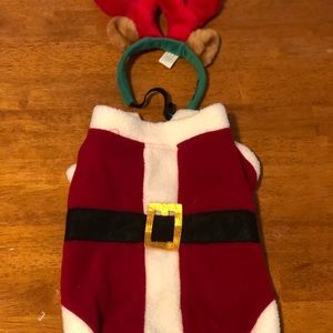 Small dog Santa outfit with reindeer antlers